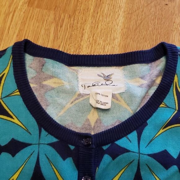 Tabitha turquoise patterned cardigan sweater S - Picture 3 of 4